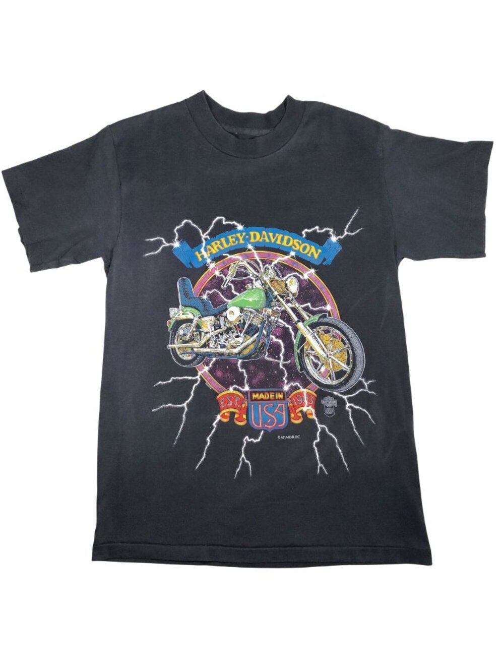 Harley-Davidson Men's T-Shirt Small Vintage 1993 Lightning Motor Single Stitch